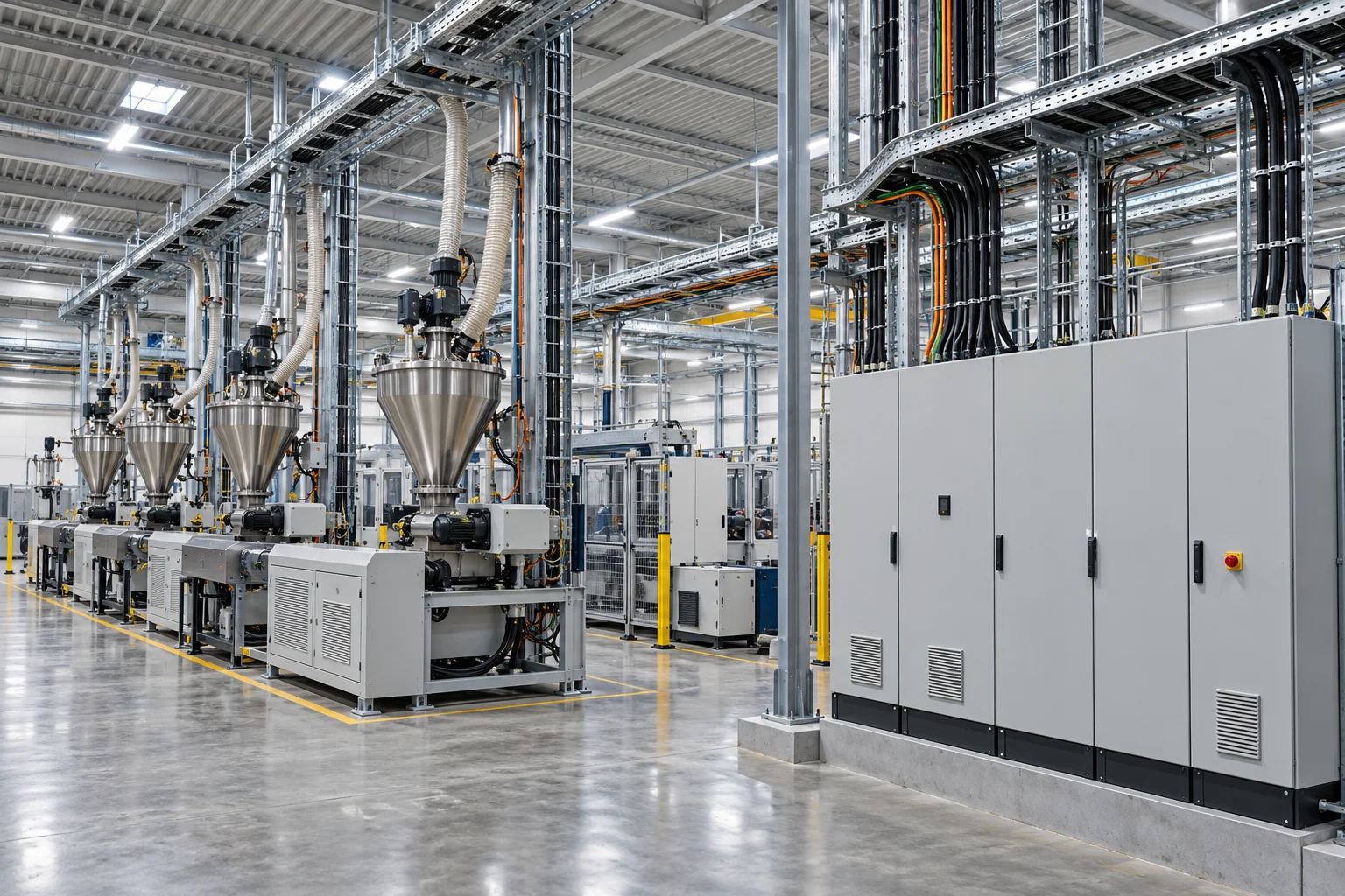 Illustrative factory electrical distribution and machine feeder installation